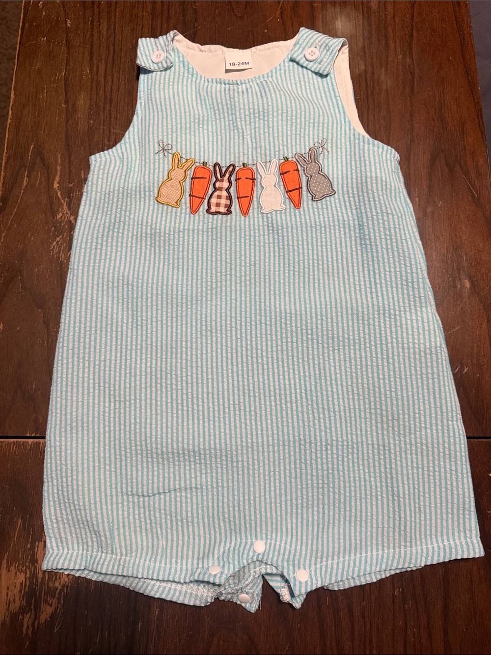 Striped Blue Bunny & Carrot Baby One-Piece Bodysuit